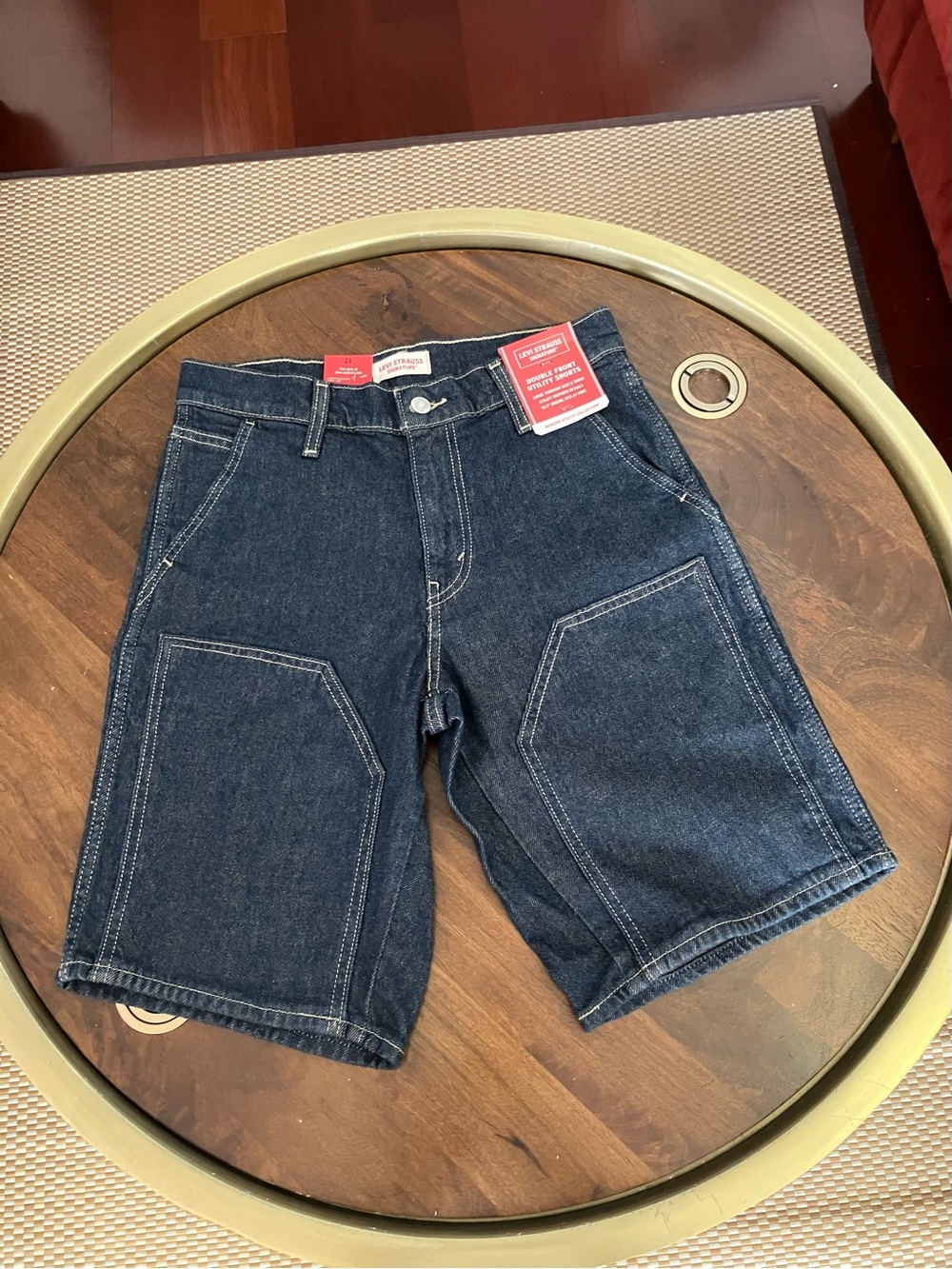 Levi Strauss Signature Double Front Utility Shorts Size 28 Dark Wash Denim New